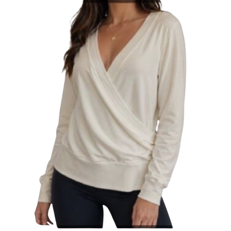 Athleta Womens Athleisure Wrap Top L Cream Coaster Luxe Sweatshirt Long Sleeve